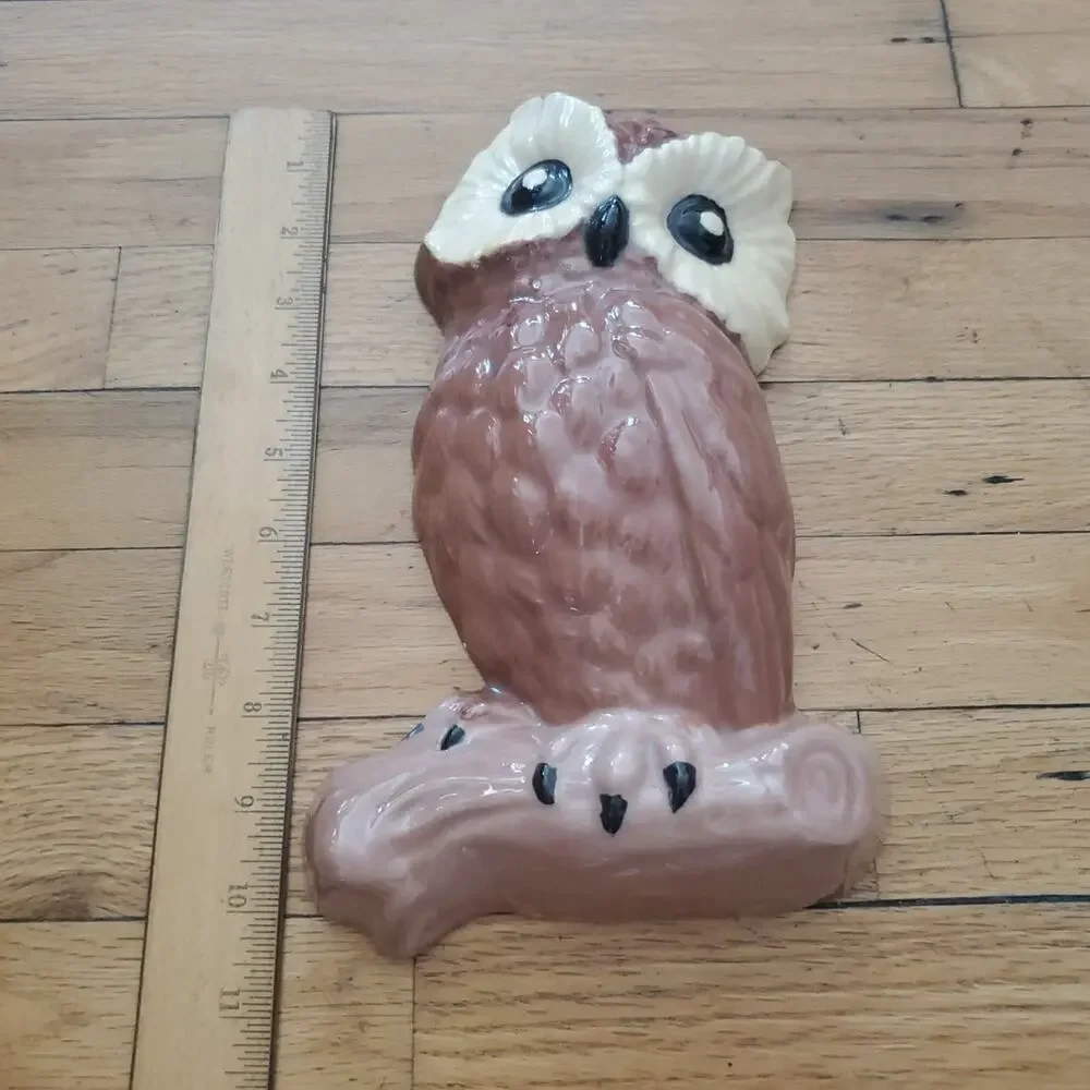 Vintage 70s‎ Glazed Ceramic Hanging Perched Owl Wall Hanging Boho Hippie MCM